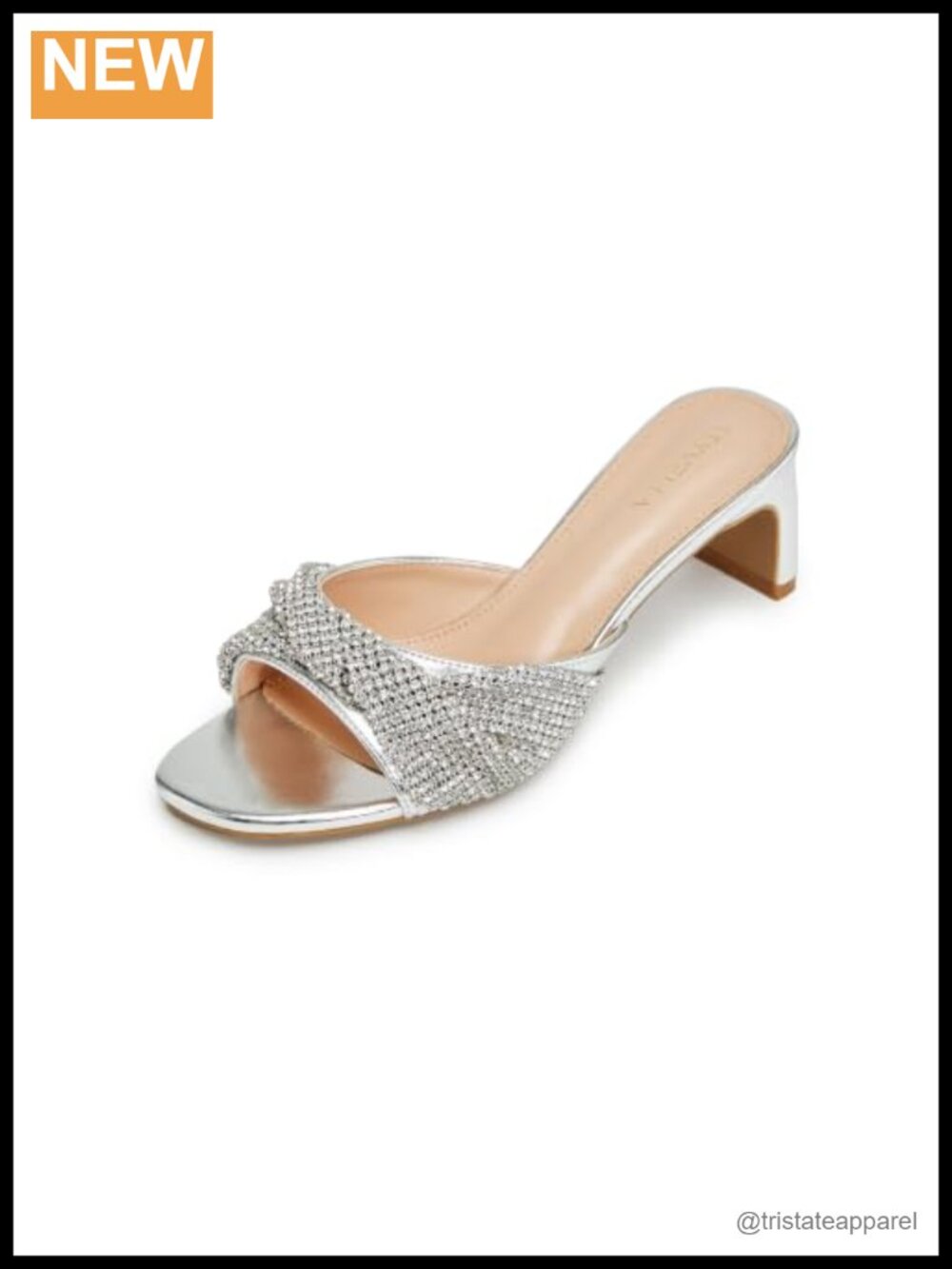 Rhinestone Mesh Knot Block Heel Slide Sandals Open Toe Dress Heels